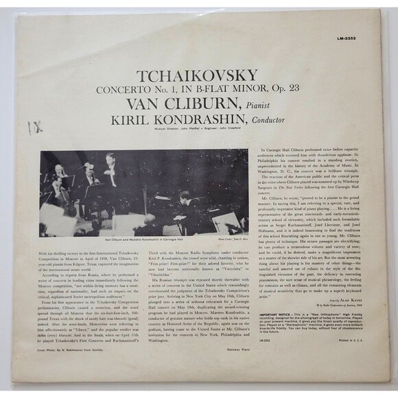 Van Cliburn Tchaikovsky Concerto No. 1 Vinyl LP RCA Victor LM-2252 1958 - Picture 2 of 6